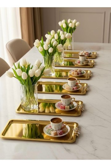 Stainless Steel Luxury Baton Presentation Tray with 6 Daisy Accessories 33X13 cm