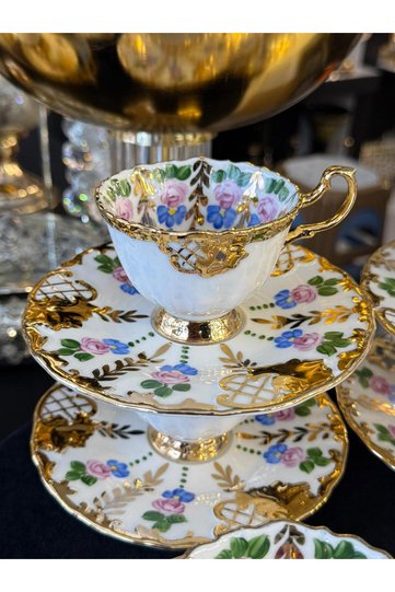6-Piece 24K Gold Gilded Hand Painted Coffee Cup Set (Mdl20)