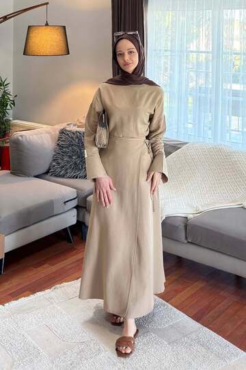Skirt Tie Detail Set Beige