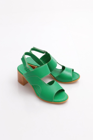 Women's Laser Detailed Velcro Heeled Sandals 32613244