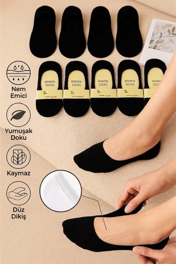 Women's Black Bamboo Ballet Flats Socks - 3-Pack with Stitch-Free and Non-Slip Silicone