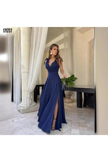 Women's Double Breasted Collar Slit Long Dress – Janjan Crepe, Tie Back Off the Shoulder