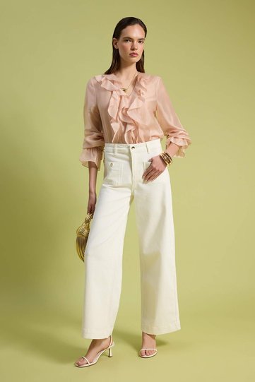 White Pocket Detailed Comfort Regular Waist Wide Leg Jeans Twoss26Je00304
