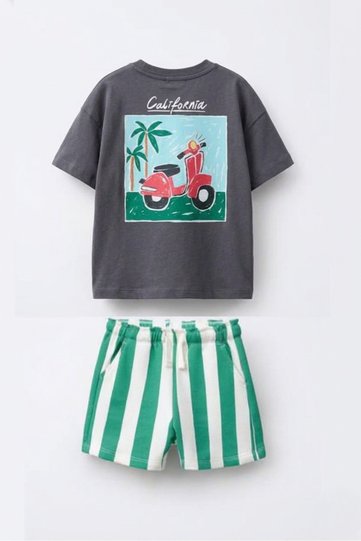 Boys' Set with Back Print Detail and Shorts