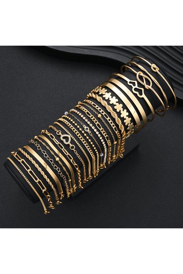 AYA 25Pcs 25 Pcs/Set Personalized Multi-Element Thick Line Gold Color Heart Pearl Zircon Bangle Brac