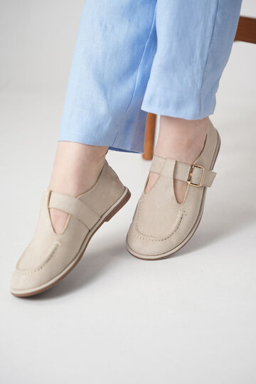 Women's Suede Buckle Mary Jane Loafer Ballet Flats – Comfortable for Daily Wear, New Season, Flat Sole with Belt Buckle Detail