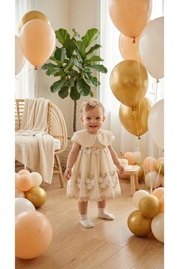 Lily Co Baby Collar Flower Embroidered Fabric Buckle Baby Dress