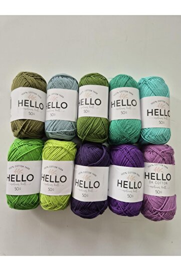10 Pieces of Mixed Colors 50 Grams of Hello Cotton Yarn