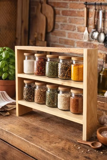 Wooden Spice Rack Stand, Countertop Organizer, Wooden Flower Pot Stand Pine, Tabletop Organizer