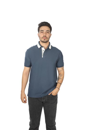 Men's Brand Logo Detailed Regular Fit Long Sleeve Blue1 Polo Collar T-Shirt 6D1F95 1Jcyz-07B2