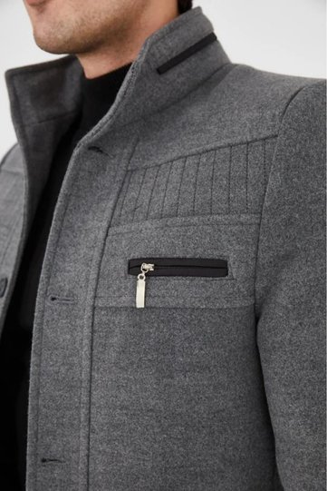 Slim Fit High Collar Long Coat Kaban_ 330
