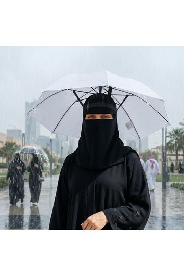 قبعة على شكل مظلة توفر حماية من الشمس والمطر، مريحة وقابلة للطي.