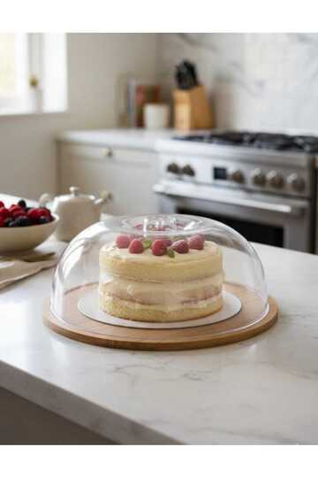 Cake Pan with Round Wooden Stand and Hard Plastic Lid