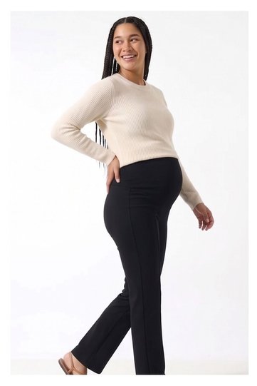 Women's Black Dalgıç Maternity Pants, Ribbed Front, Adjustable Waist, Comfortable & Flexible