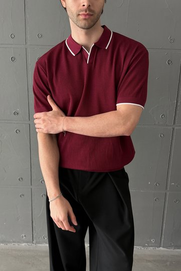 Men's Oversized Brioche Knit Polo Collar T-Shirt