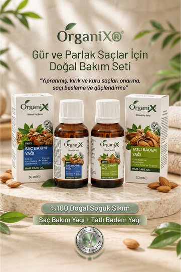 Natural Hair Care Set |   Hair Care Oil & Sweet Almond Oil |   For Thick and Shiny Hair | 2X50Ml