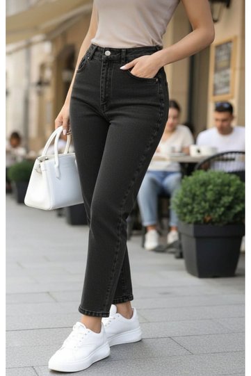 High Waist Black Mom Boyfriend Women's Jeans L Comfortable Fit L Denim L Black
