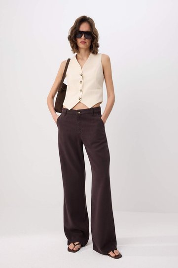 More Sustainable Brown 100% TENCEL™ ™   Low-Rise Wide Leg Jeans Twoss23Je00219