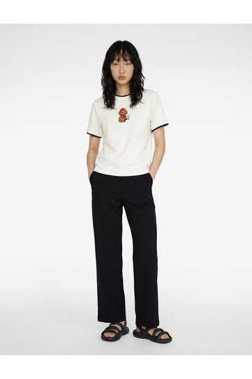 Slim Fit Short-Sleeved Crew-Neck Modal-Blend Dog-Embroidered T-Shirt