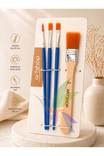 4-Piece Brush Set, Artistic Size 2 Floor Brush Set, Acrylic Paint, Oil, Watery, Gouache Paint Brush
