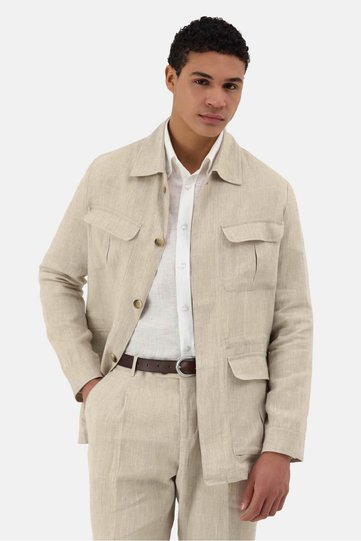 Italian Style Slim Fit Linen Beige Safari Jacket 5253-16