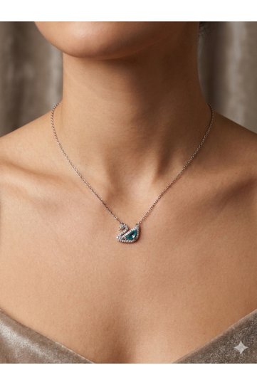 316L Steel Blue Stone Detail Silver Swan Necklace/45 cm