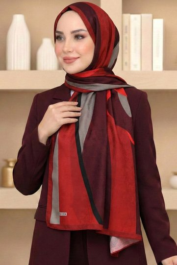 Women's Red Burgundy Colored Abstract Pattern Organic Cotton Soft Shawl