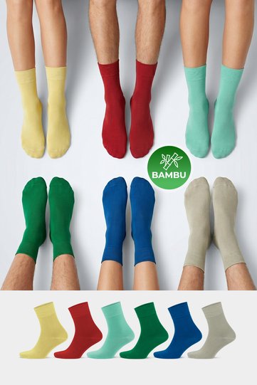 6-Piece Bamboo Premium Colorful - Seamless Boxed Breathable Classic Men's - Women's Socks 3560