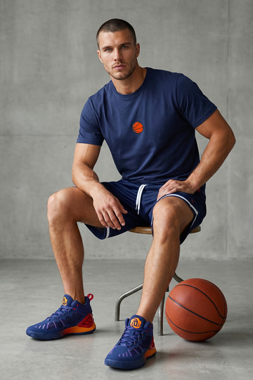 Minimal Basketball Embroidered Men's T-Shirt 100% Cotton Regular Fit Navy Blue Sports T-Shirt - Standard Cut Short Sleeve Cotton Crew Neck Navy Blue Basketball Player T-Shirt - Basic T-Shirt