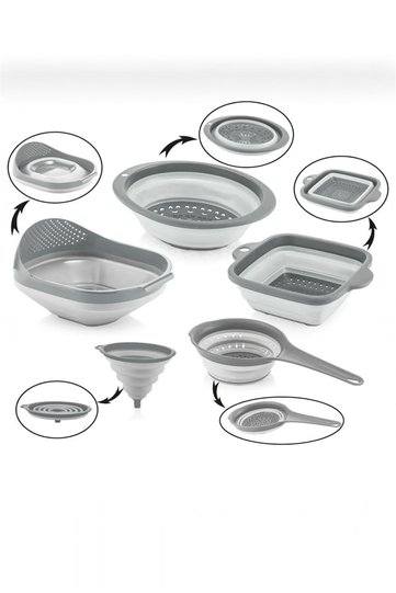 Drainer 5-Piece Foldable Accordion Strainer Set - Kitchen Dowry Set for Washing Rice, Vegetables and Fruits