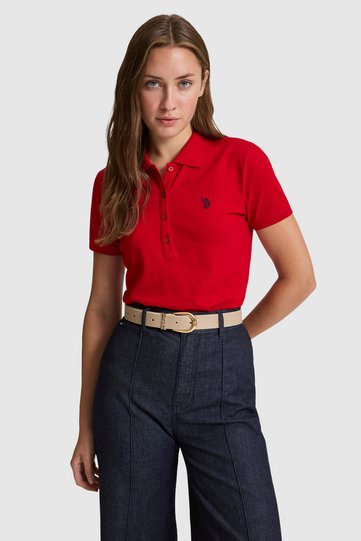 Women's Red Polo Collar Basic T-Shirt 50321818-VR030