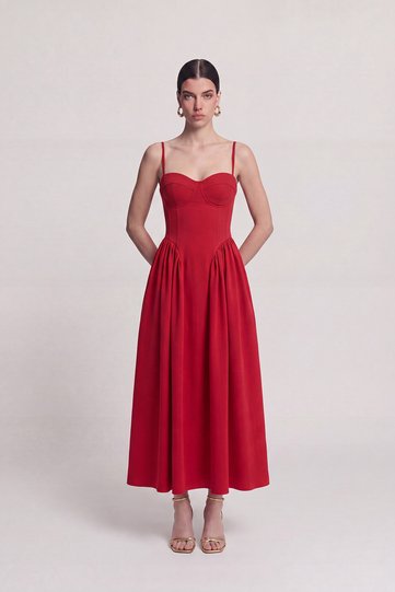 Strappy Glop Long Bridged Dress Red