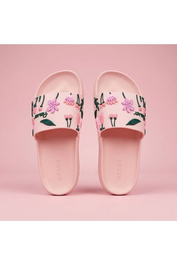 Bej Kadin Flower Pool Slippers - Beach Floral Patterned Slippers