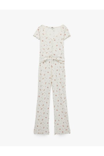 Relaxed Fit Cotton Short Sleeve Floral Patterned Pajama Set
