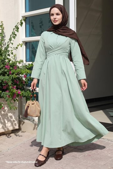 Belt Detailed Shirt Collar Mint Green Dress