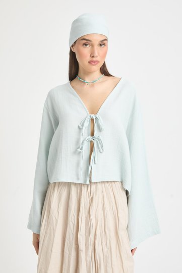 Hardy Tie-Up Muslin Blouse Blue