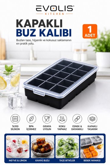 1 Piece 15-Compartment Silicone Cocktail Ice Mold with Lid, Juice Storage Mold, Ice Tray Mold, Silicone Ice Mold