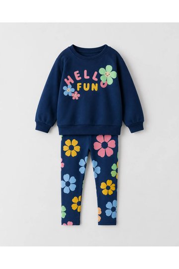 Girl's Floral Patterned Sweatshirt Leggings 2-Piece Set
