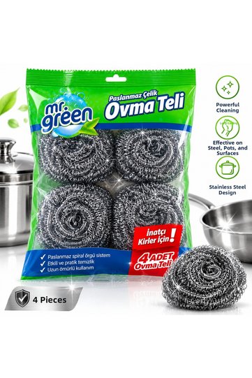 Mr. Green Stainless Steel Scrubbing Wire Set of 4 – Spiral Dishwashing Wire for Stubborn Dirt