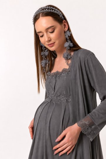 Effortt Smoked Maternity Nightgown Set with Dressing Gowns