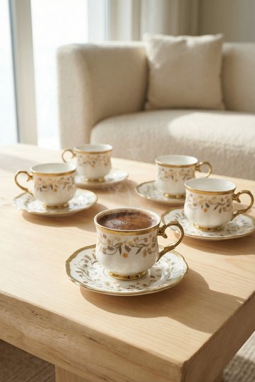 Luana 6-Person Porcelain Coffee Cup Set - 90 ml