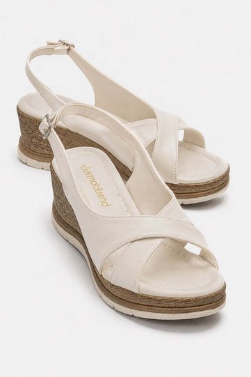 Women's Cross-Strap Low Wedge Heeled Sandals Beige