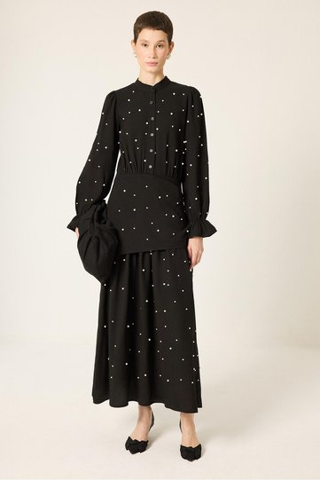 Linen Pearl-Embellished Dress