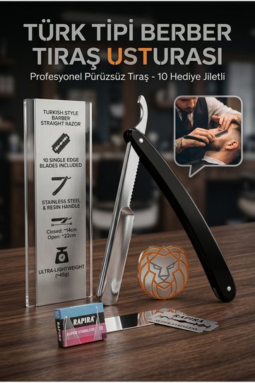 شفرات الحلاقة - مجموعة شفرات حلاقة احترافية مكونة من 10 قطع، شفرة حلاقة كلاسيكية من الفولاذ على الطراز التركي لتصفيف اللحية 721911