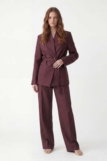Burgundy Linen Blend Women's Blazer Jacket