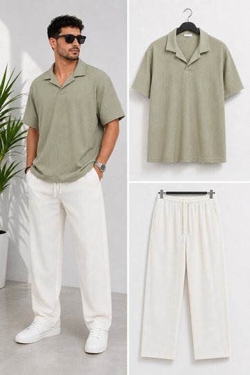 Men's Bürümcük T-Shirt Tracksuit Summer Casual Top and Bottom Set