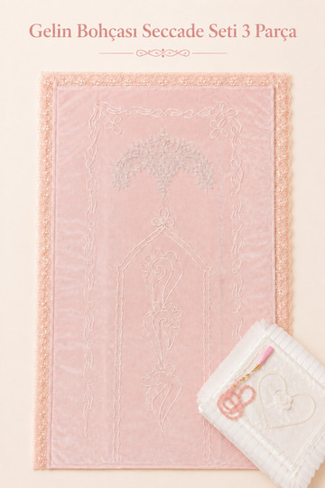 Heart Bride Motif Bridal Package Gift Dowry Box Bridal Prayer Rug / Prayer Rug Set 3 Pieces Pouch / Prayer Rug / Prayer Beads