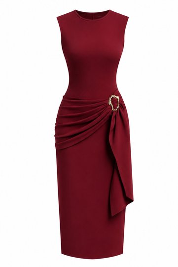 Women's Buckle Detailed Belted Gathering Molded Maxi Dress 9514