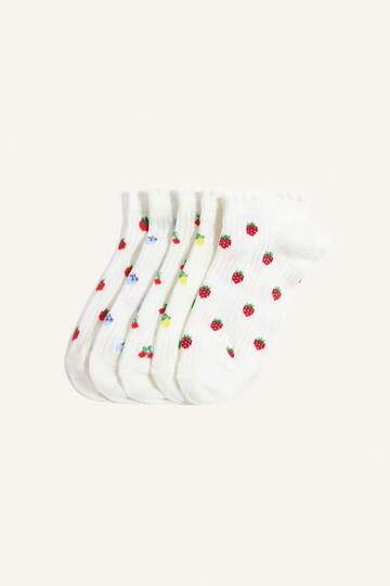 Fruit Printed 5-Piece Cotton Booties White Socks for Girls I3290A8Ns