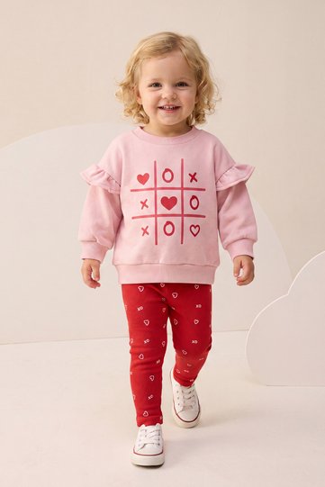 Baby Girl Top and Bottom Set with Tights and Ruffle Detail, Printed